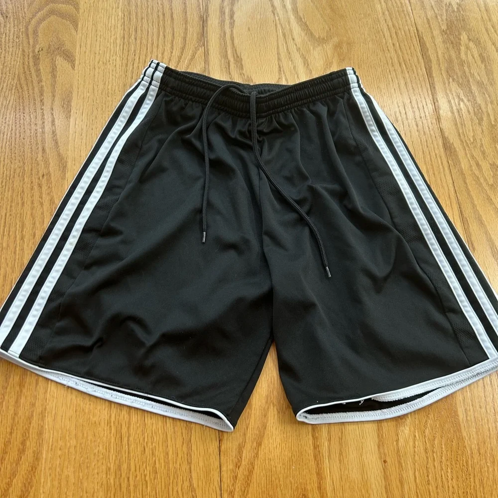 Adidas Youth Boys Small Black Soccer Shorts White Stripes Climacool Athletic‎ S